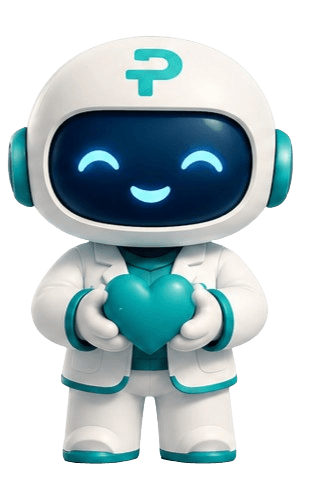 Mascote do Prontius segurando um coração
